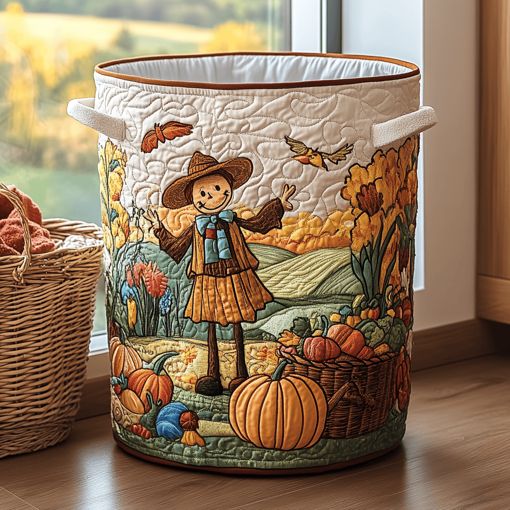 Scarecrow Garden Quilted Laundry Basket Thoughtful Housewarming Gift