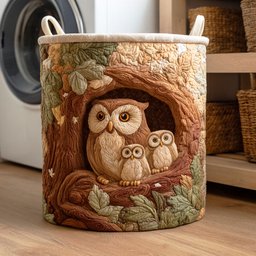 Owl Family Quilted Laundry Basket Back To School Merch