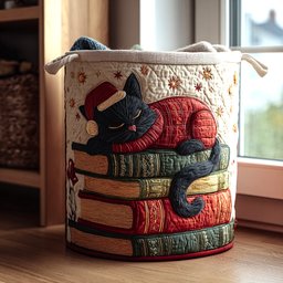 Merry Whiskers Quilted Laundry Basket Graduation Merch Gift