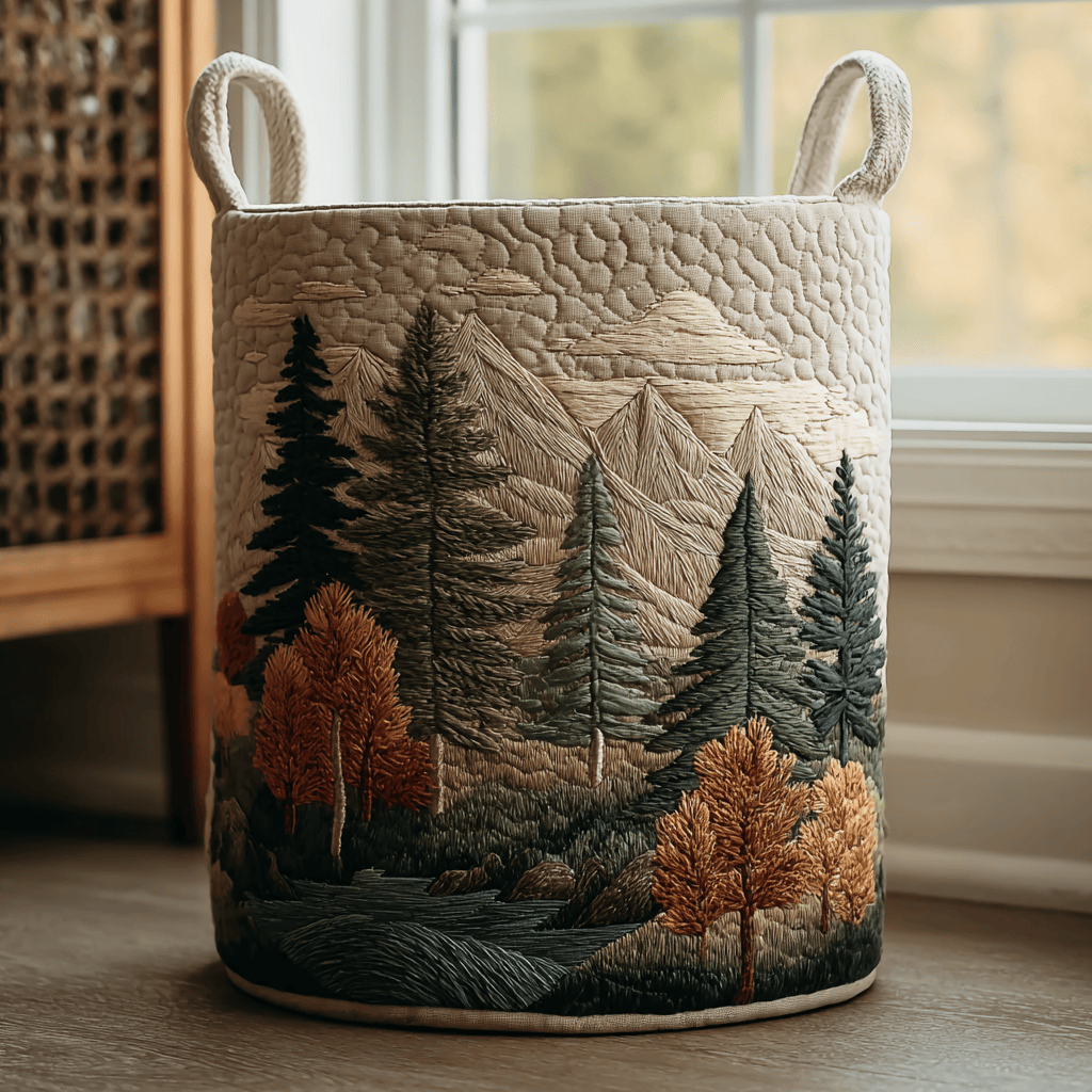 Mountain View Quilted Laundry Basket Merch For Kids