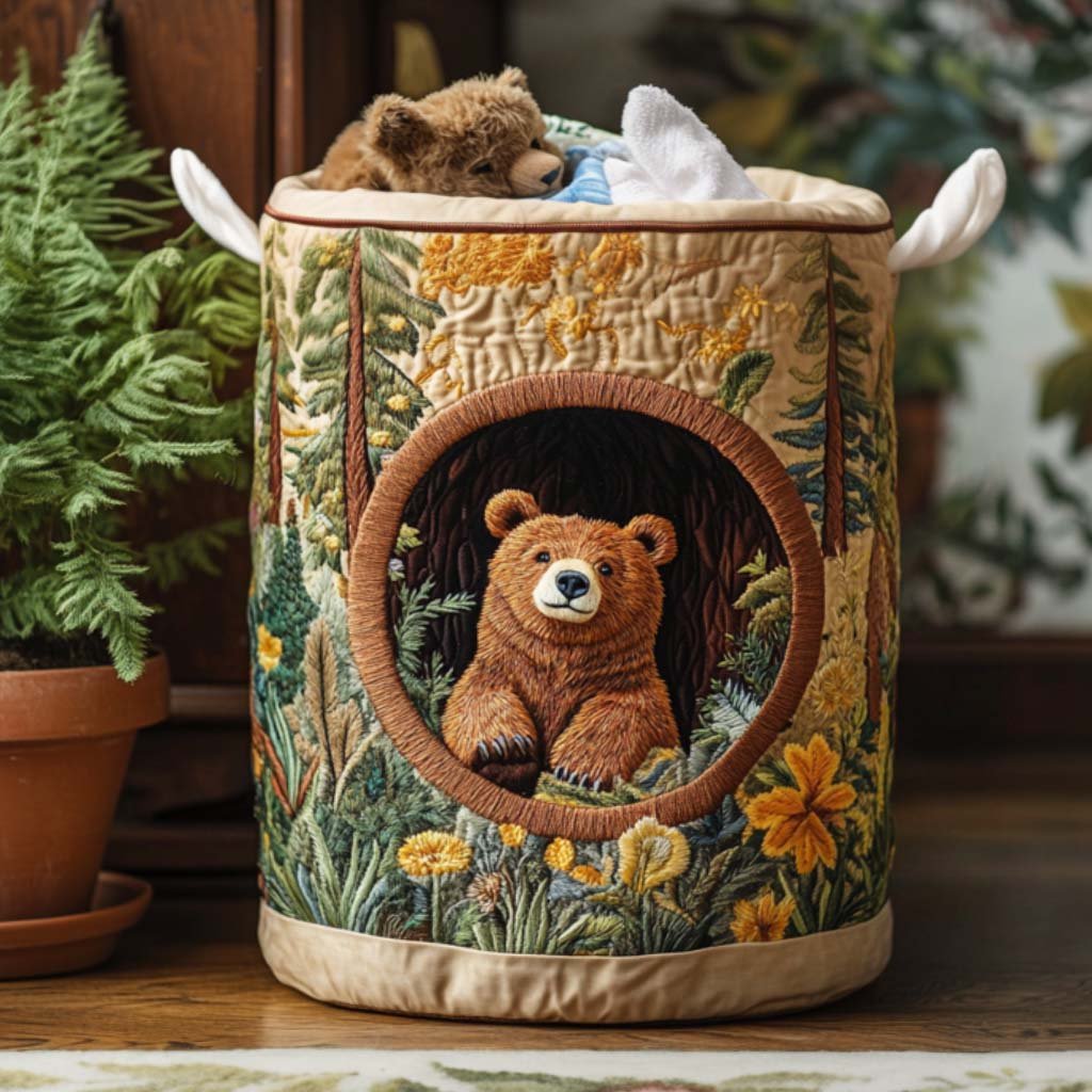 Lazy Bear Afternoon Quilted Laundry Basket New Year Merch Gift