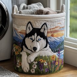 Husky Dreams Quilted Laundry Basket Ideal Gift For Mom