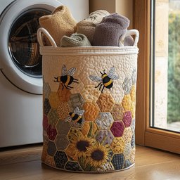 Hive Bloom Quilted Laundry Basket Merch For Home And Bedroom