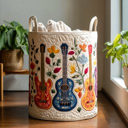 Guitar Echoes Quilted Laundry Basket Merch For Kids