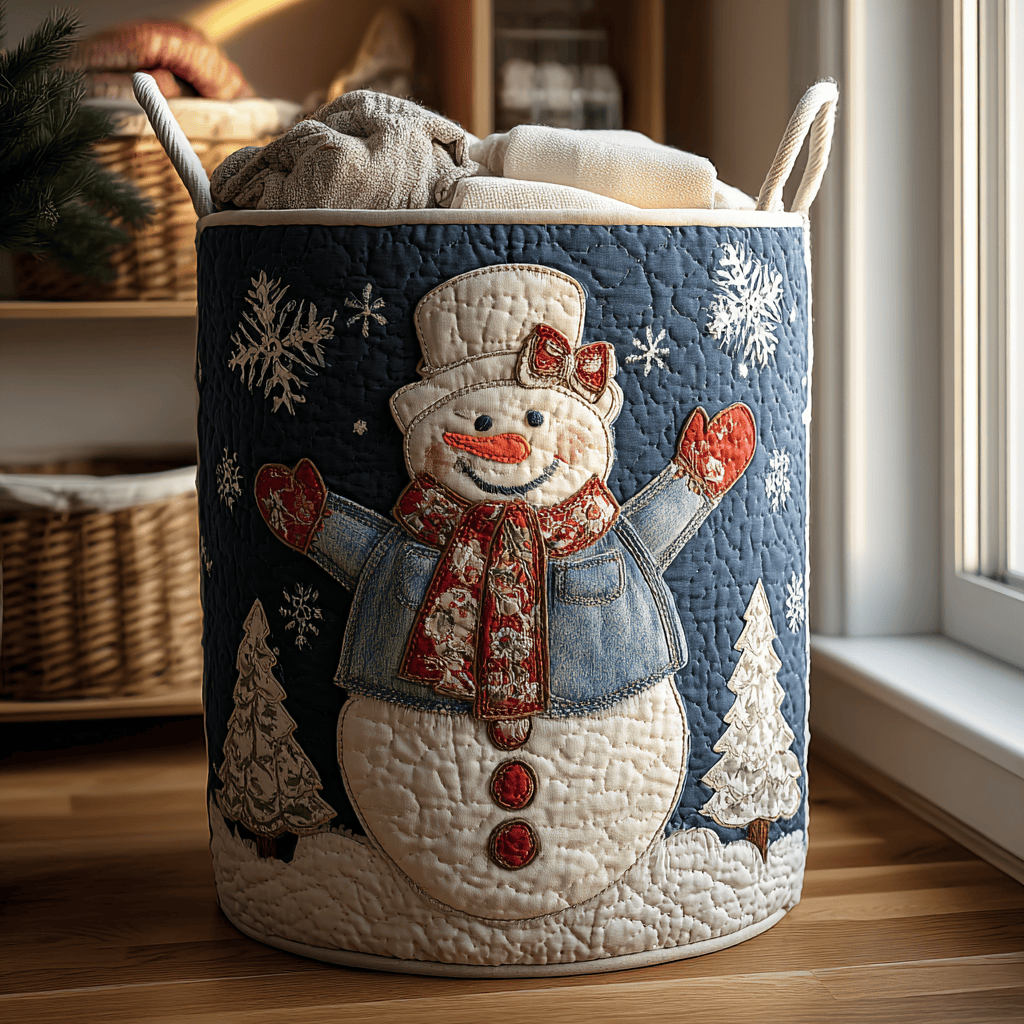 Snowman Joy Quilted Laundry Basket Creative Gift For Family