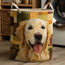 Happy Golden Retriever Quilted Laundry Basket Fall Merch Pick