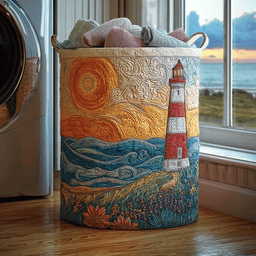 Sunset Lighthouse Quilted Laundry Basket Excellent Gift For Her