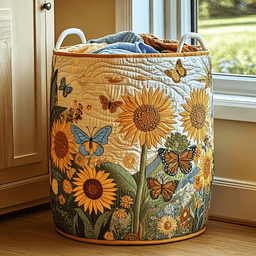 Sunflower Delight Quilted Laundry Basket New Year Merch Gift