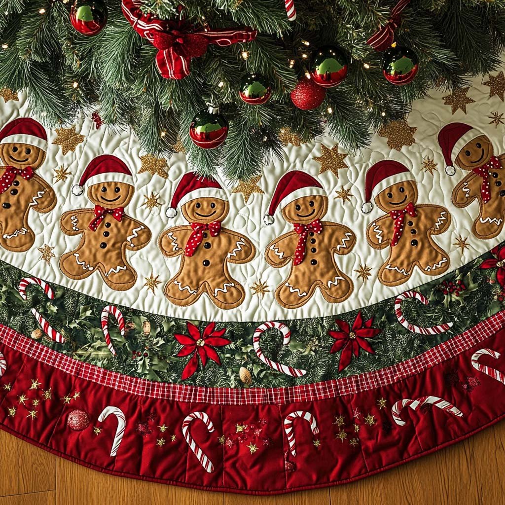 Frosted Ginger Wonderland Christmas Quilted Tree Skirt
