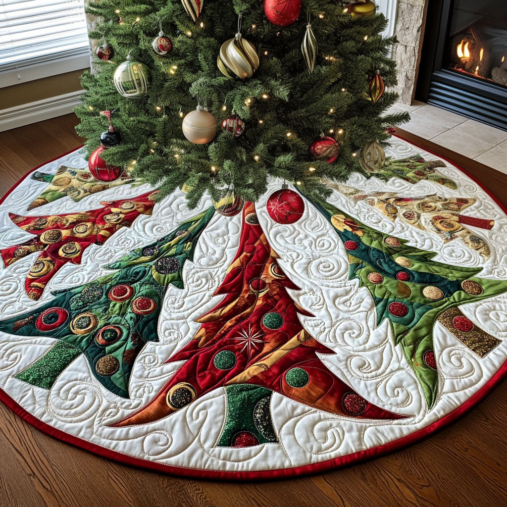 Holiday Forest Charm Quilted Christmas Tree Skirt
