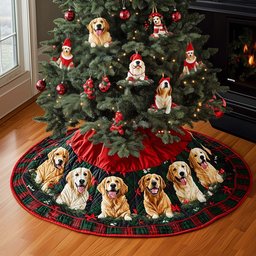 Golden Retriever Magic Quilted Christmas Tree Skirt