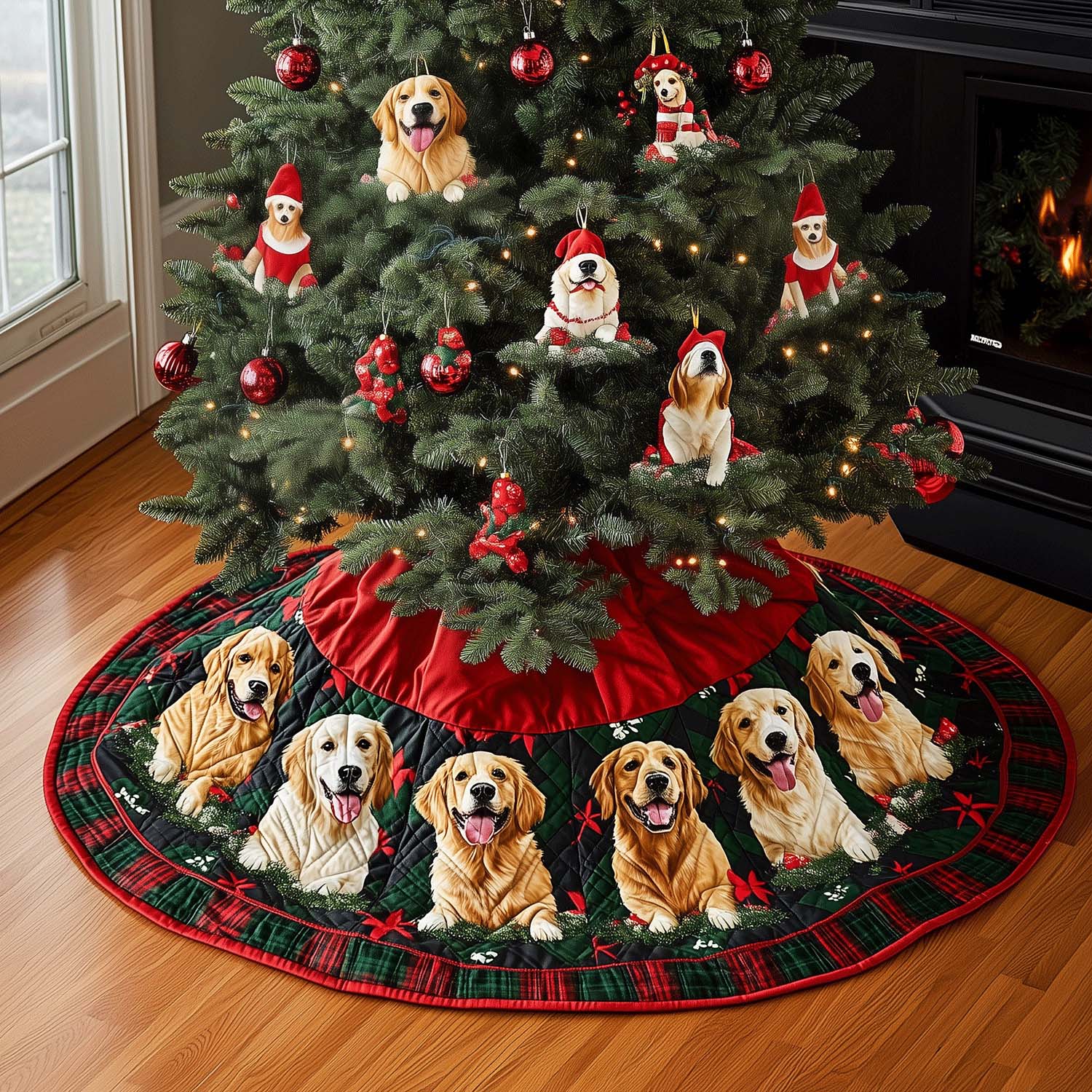 Golden Retriever Magic Quilted Christmas Tree Skirt