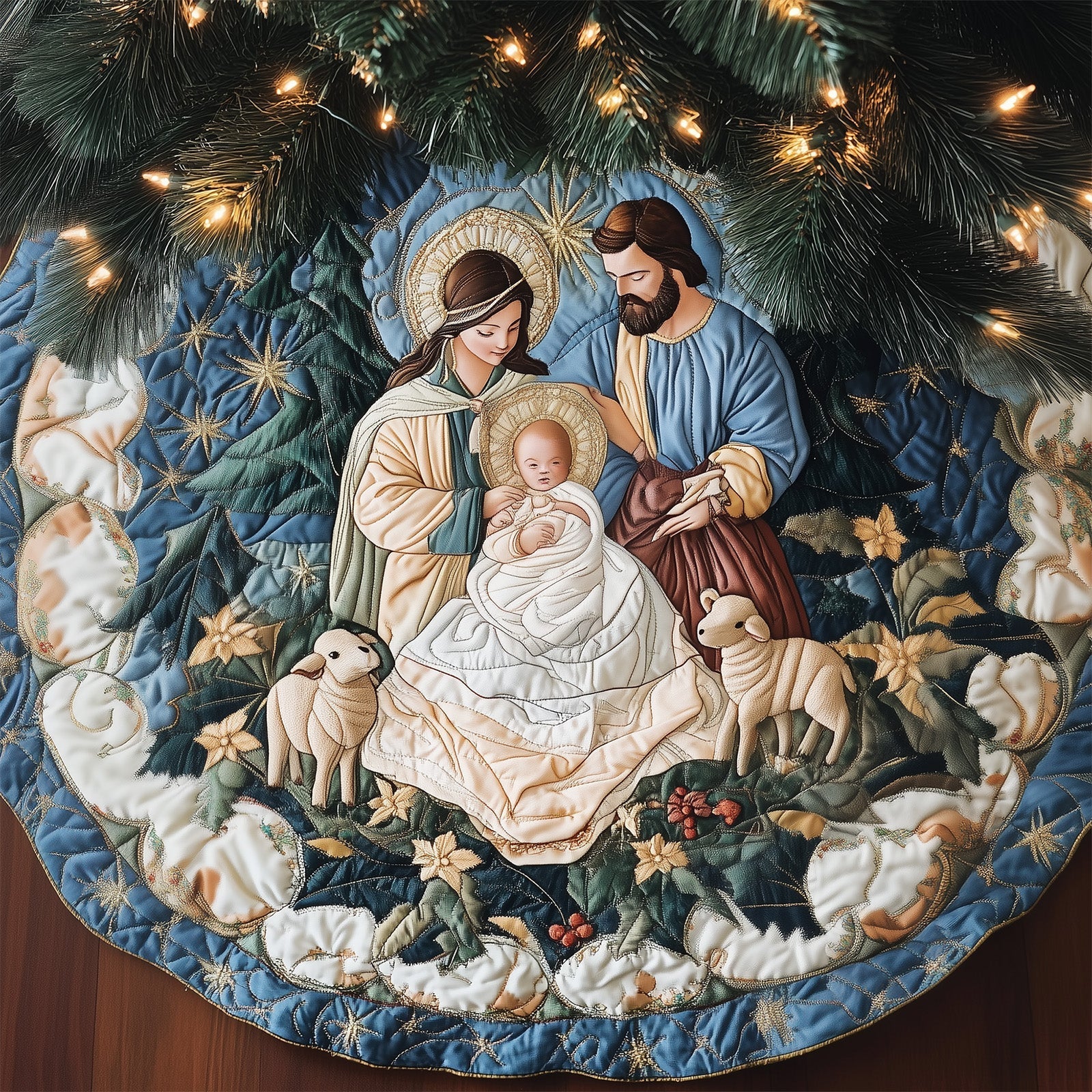 Star of Peace Quilted Christmas Tree Skirt