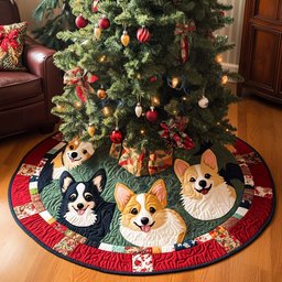 Corgi Christmas Joy Chritstmas Quilted Tree Skirt