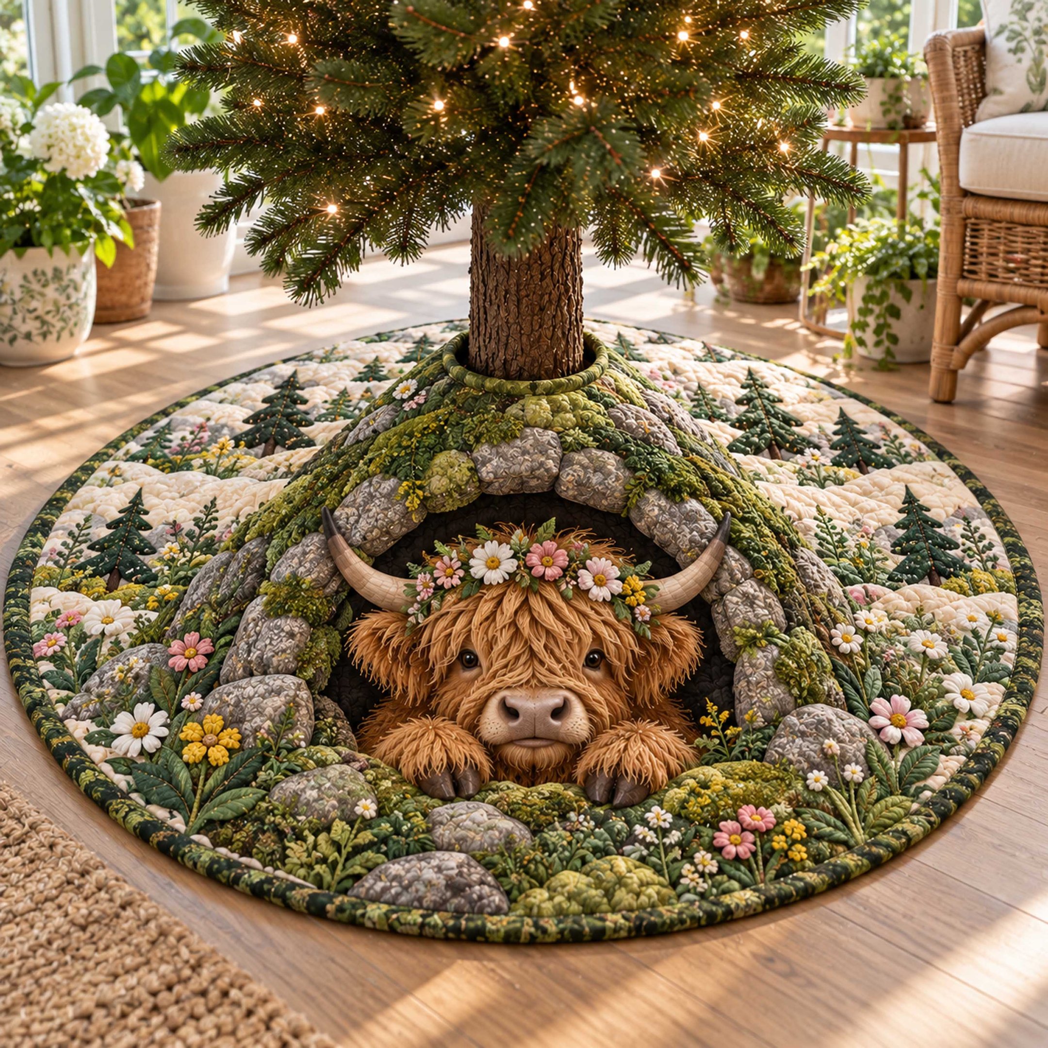 Highland Cheer Christmas Quilted Tree Skirt