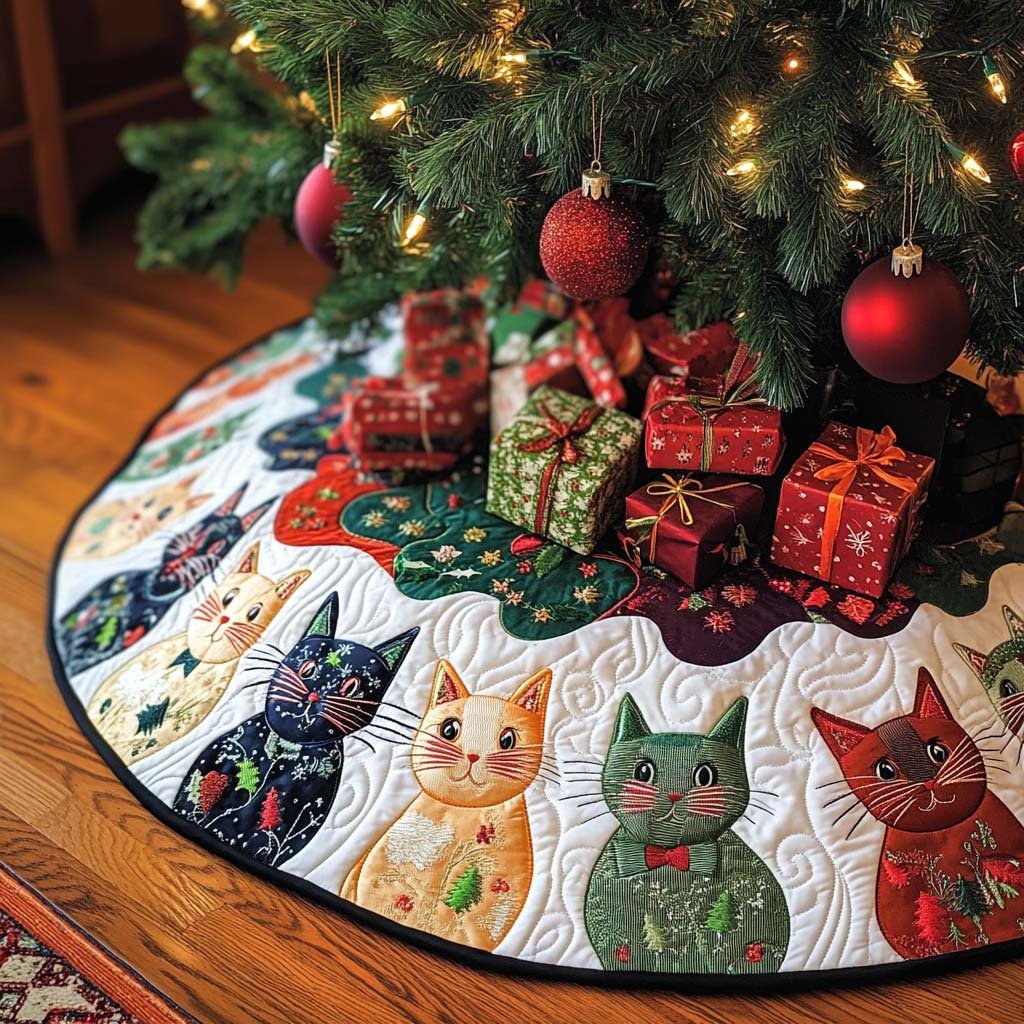 Purrfect Companion Christmas Quilted Tree Skirt