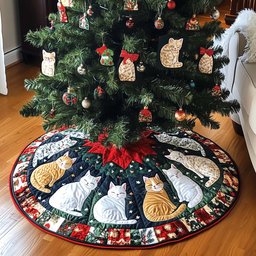 Meowy Christmas Quilted Christmas Tree Skirt
