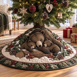 Bear Retreat Christmas Quilted Tree Skirt