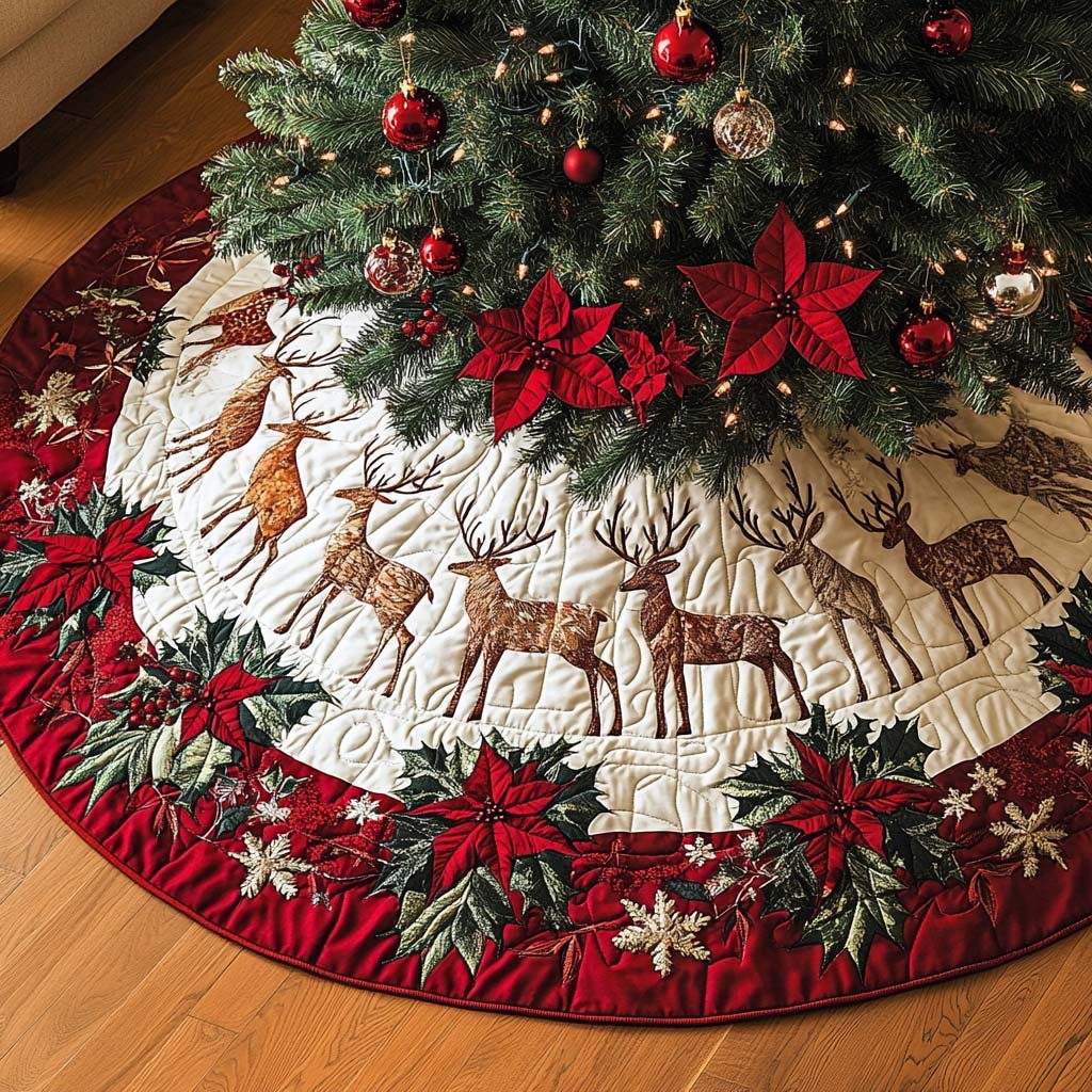 Aurora Borealis Blitzen Christmas Quilted Tree Skirt