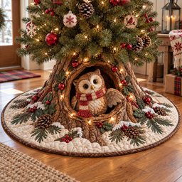 Christmas Owl Christmas Quilted Tree Skirt
