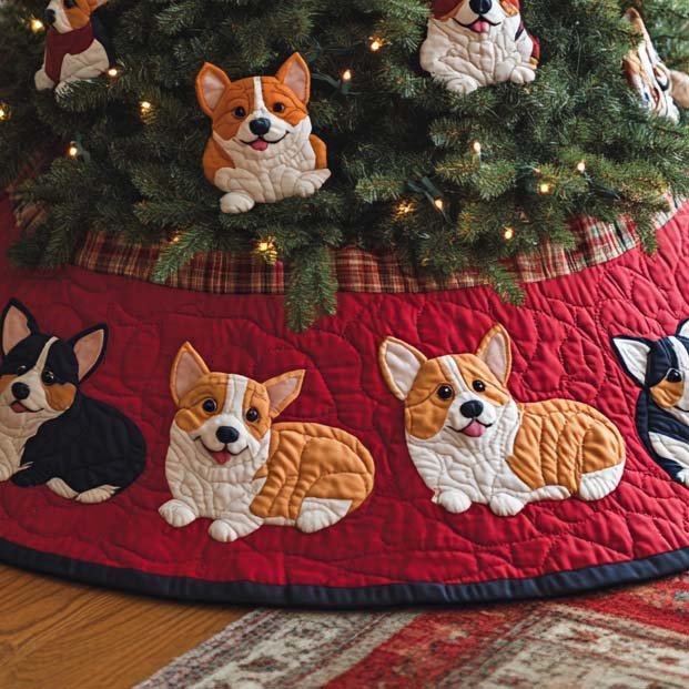 Christmas Corgi Chritstmas Quilted Tree Skirt