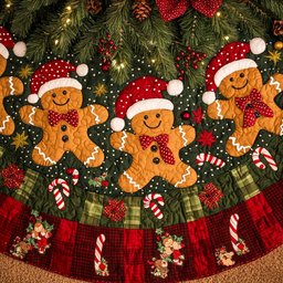 Gingerbread Village Delight Christmas Quilted Tree Skirt