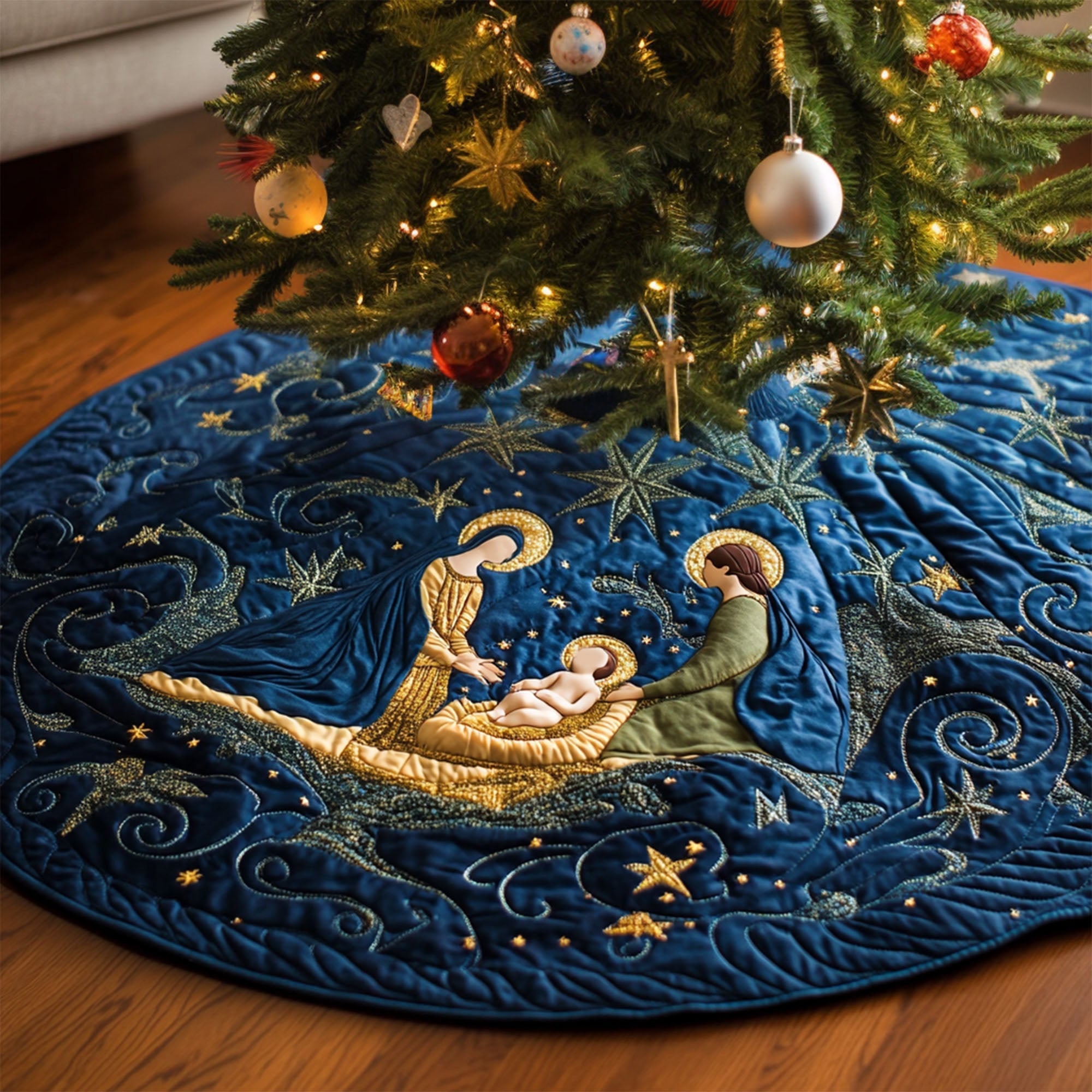 Midnight Miracle Quilted Christmas Tree Skirt