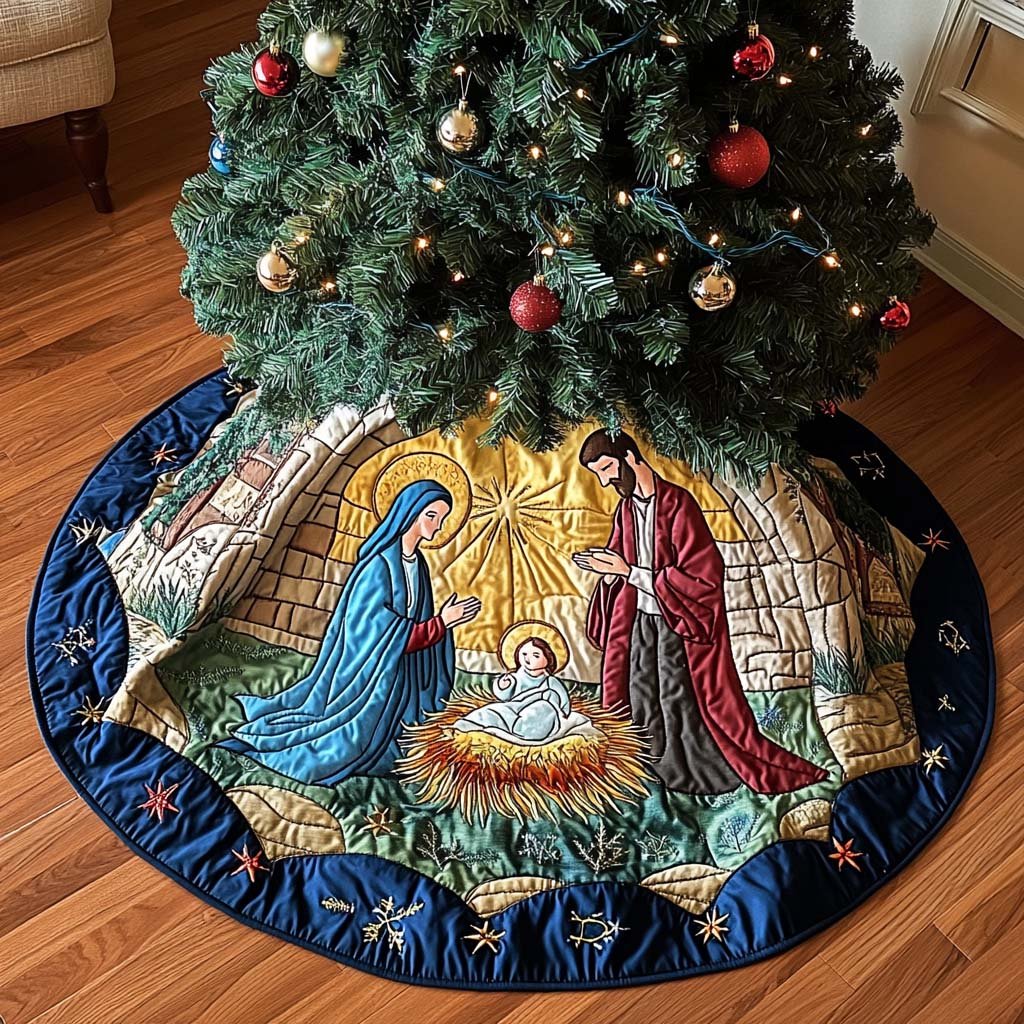 Sacred Night Christmas Quilted Tree Skirt