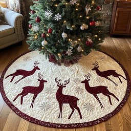 Antlered Elegance Christmas Quilted Tree Skirt