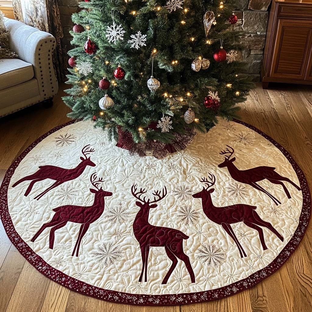 Antlered Elegance Christmas Quilted Tree Skirt