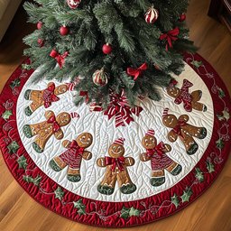 Candy Cane Ginger Magic Christmas Quilted Tree Skirt