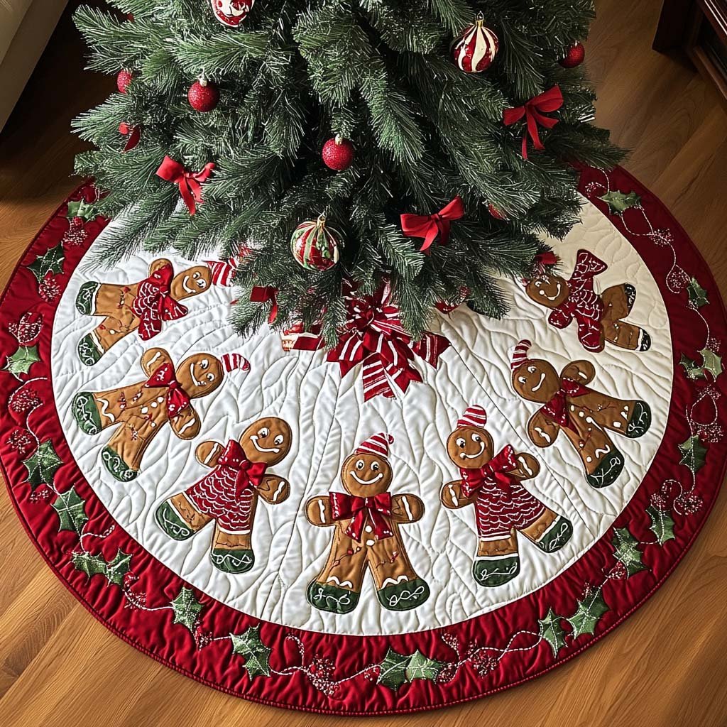 Candy Cane Ginger Magic Christmas Quilted Tree Skirt