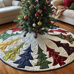 Festive Pine Elegance Quilted Christmas Tree Skirt
