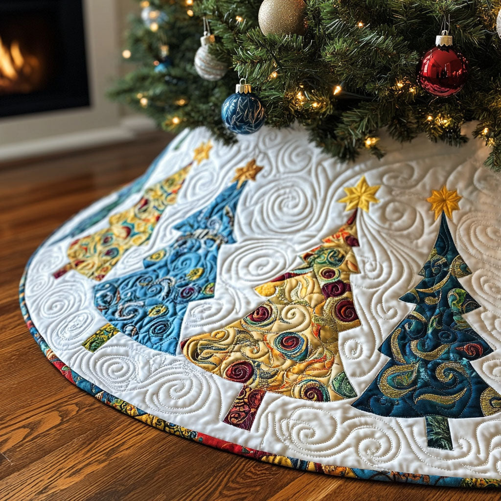 Evergreen Sparkle Quilted Christmas Tree Skirt