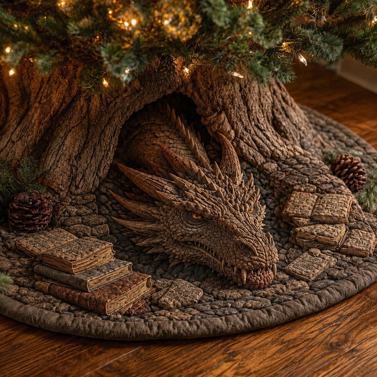 Woodland Dragon Nest Christmas Quilted Tree Skirt