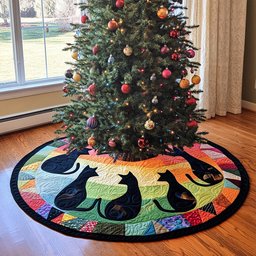 Feline Shadows Quilted Christmas Tree Skirt