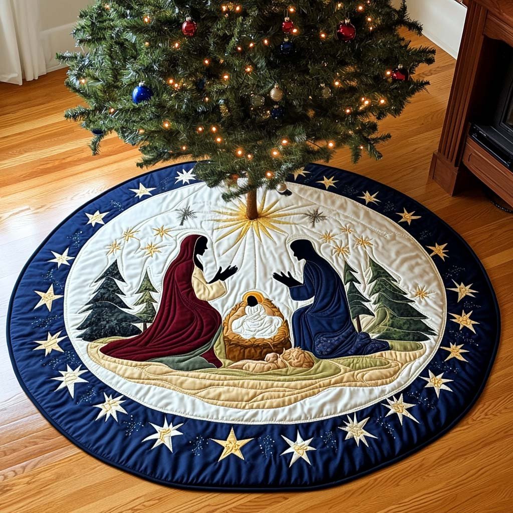 Nativity Quilted Christmas Tree Skirt