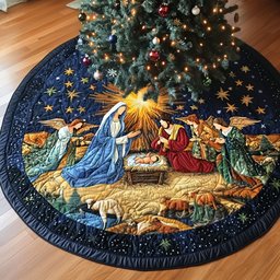 Starlit Birth Quilted Christmas Tree Skirt