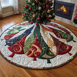 Holiday Pine Wonderland Quilted Christmas Tree Skirt