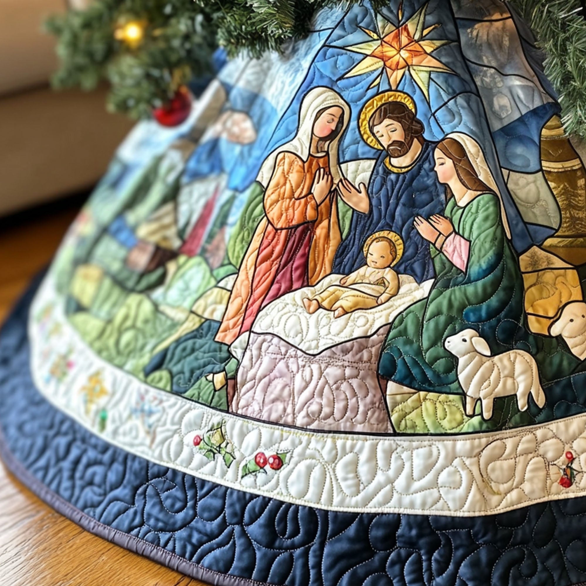 Bethlehem Star Quilted Christmas Tree Skirt