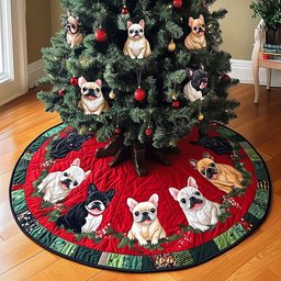 Frenchie Festive Fun Quilted Christmas Tree Skirt