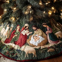 Manger Of The Meadow Christmas Quilted Tree Skirt