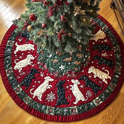 Tiny Paws Parade Christmas Quilted Tree Skirt