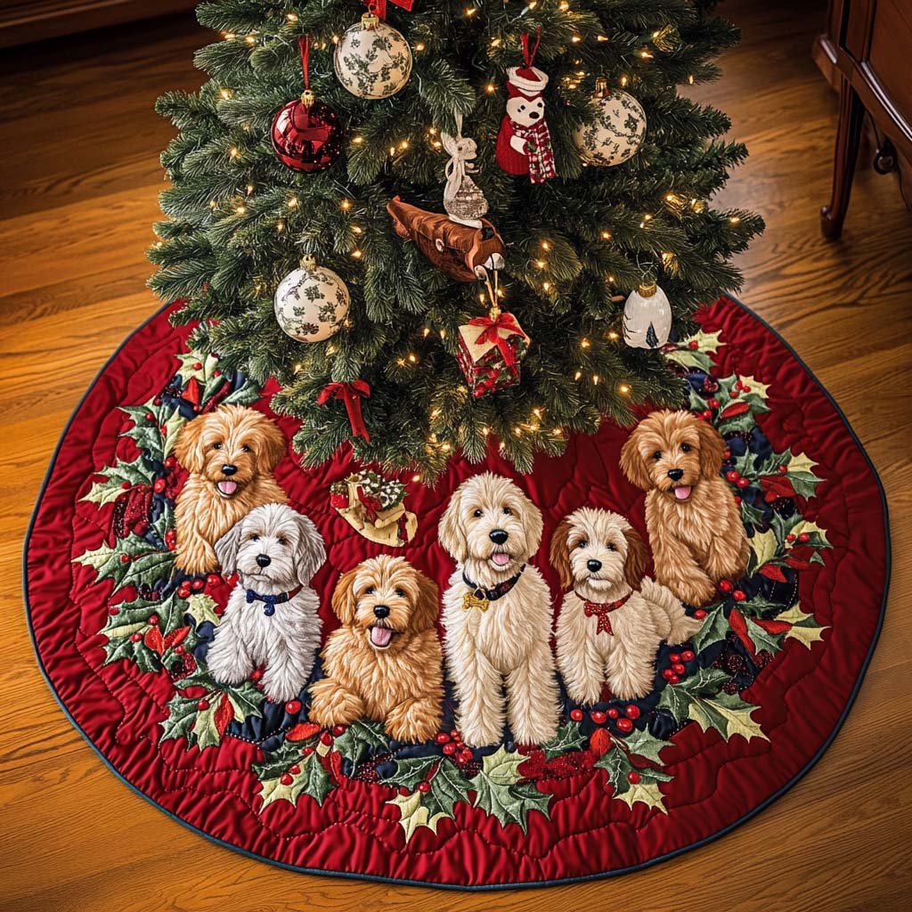 Labradoodle Adventure Christmas Quilted Tree Skirt