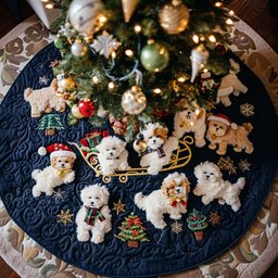 Holiday Bichon Wishes Christmas Quilted Tree Skirt