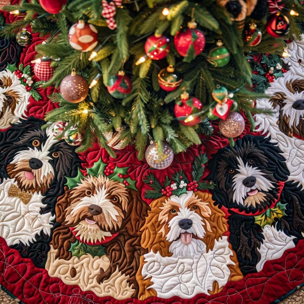 Bernedoodle Christmas Spirit Christmas Quilted Tree Skirt