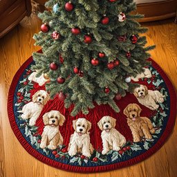 Fluffy Labradoodle Christmas Quilted Tree Skirt