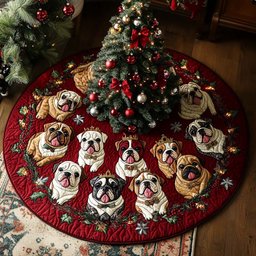 Cozy Bulldog Christmas Christmas Quilted Tree Skirt