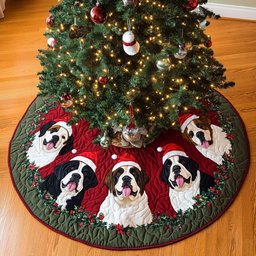 Saint Bernard Holiday Spirit Christmas Quilted Tree Skirt