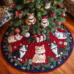 Festive Felines Christmas Quilted Tree Skirt